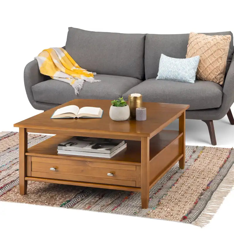 Solid Wood 36 inch Wide Square Transitional Coffee Table