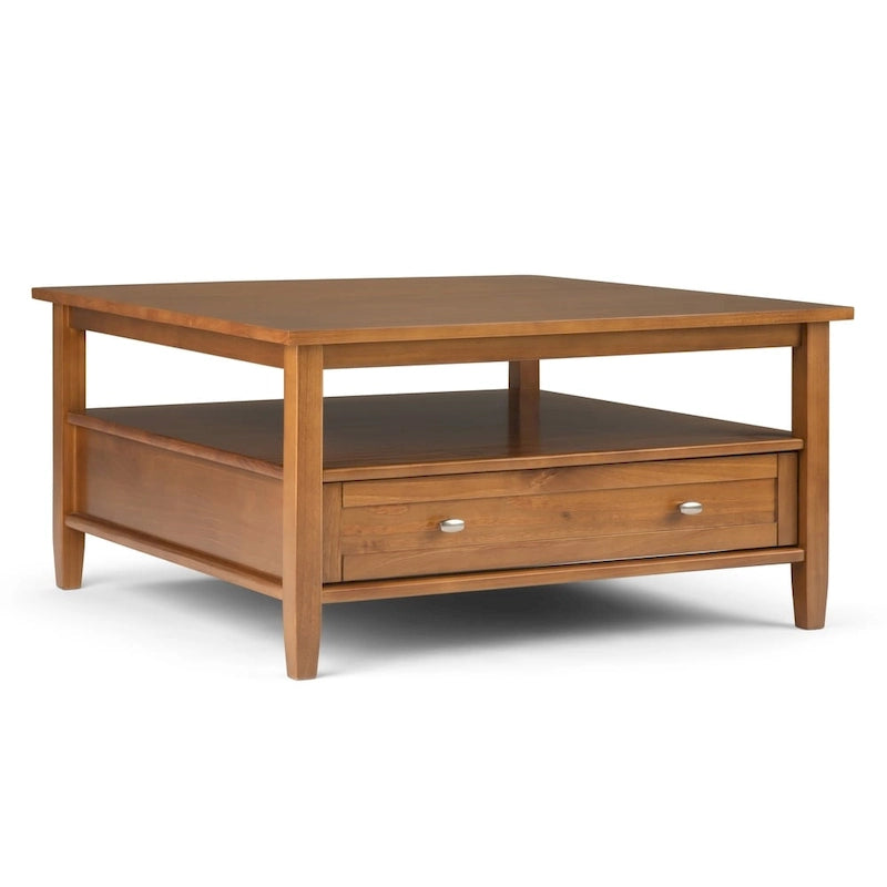 Solid Wood 36 inch Wide Square Transitional Coffee Table