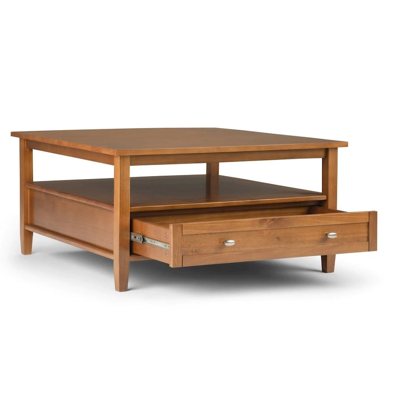 Solid Wood 36 inch Wide Square Transitional Coffee Table