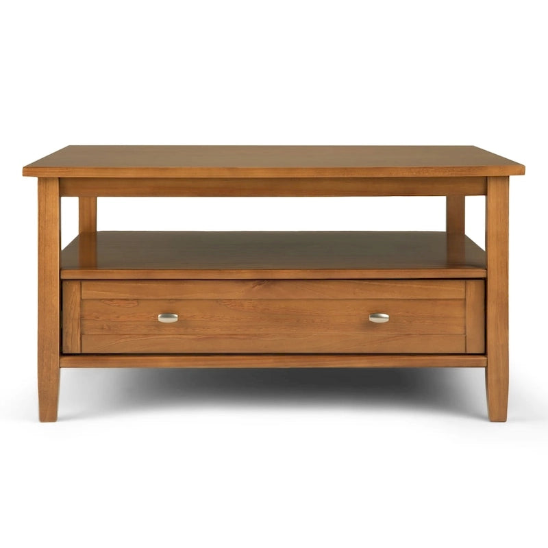Solid Wood 36 inch Wide Square Transitional Coffee Table