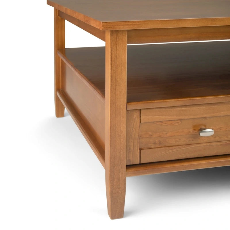 Solid Wood 36 inch Wide Square Transitional Coffee Table