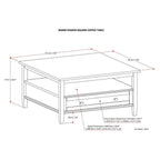 Solid Wood 36 inch Wide Square Transitional Coffee Table