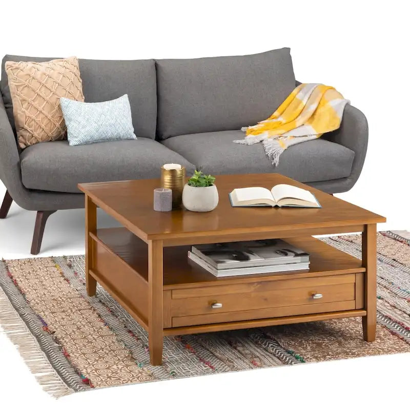 Solid Wood 36 inch Wide Square Transitional Coffee Table