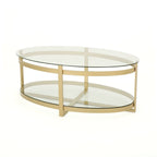 Modern Glam Tempered Glass Coffee Table with Iron Frame