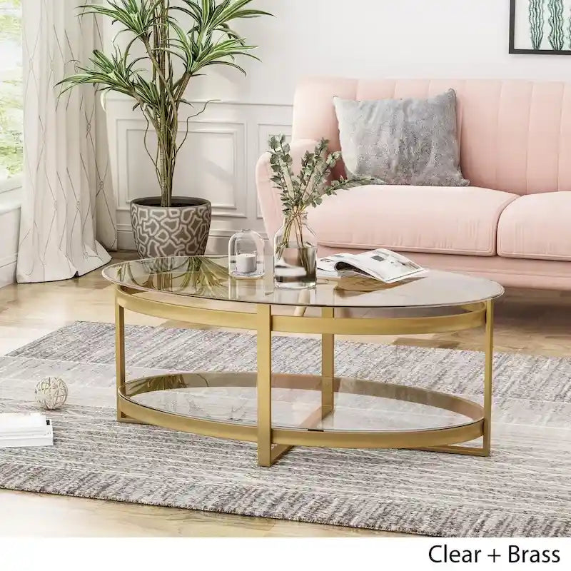 Modern Glam Tempered Glass Coffee Table with Iron Frame