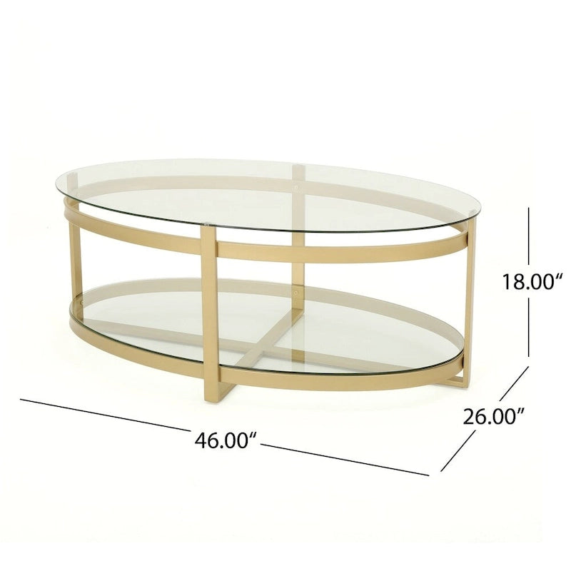 Modern Glam Tempered Glass Coffee Table with Iron Frame