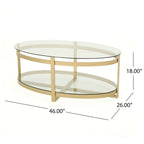 Modern Glam Tempered Glass Coffee Table with Iron Frame