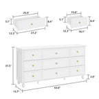 Weiße Holzkommode mit 9 Schubladen und goldenen Griffen