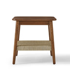 Stolik boczny w stylu mid-century z plecioną półką