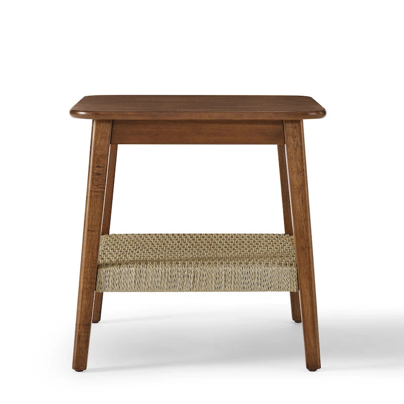 Stolik boczny w stylu mid-century z plecioną półką