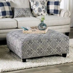 Stormy Transitional Grey Fabric Moroccan Print Cocktail Ottoman by Gracewood Hollow