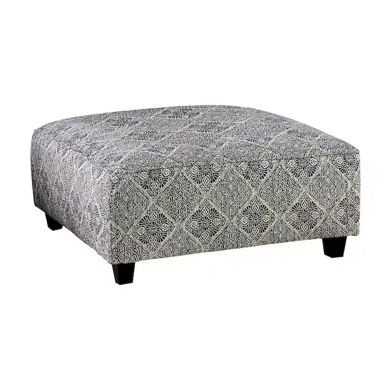Transitional Grey Fabric Patterned Cocktail Ottoman