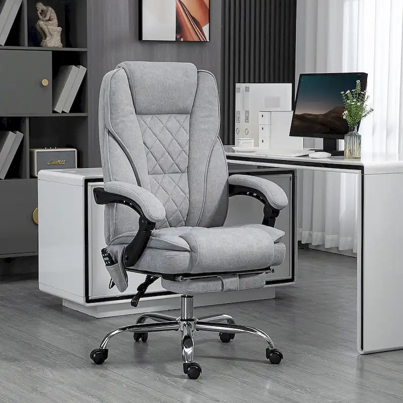 Massage-Bürostuhl mit 6 Vibrationspunkten, drehbarer Schreibtischstuhl mit verstellbarer Höhe und Fußstütze, Grau