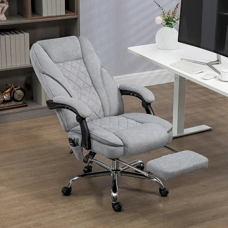 Massage-Bürostuhl mit 6 Vibrationspunkten, drehbarer Schreibtischstuhl mit verstellbarer Höhe und Fußstütze, Grau