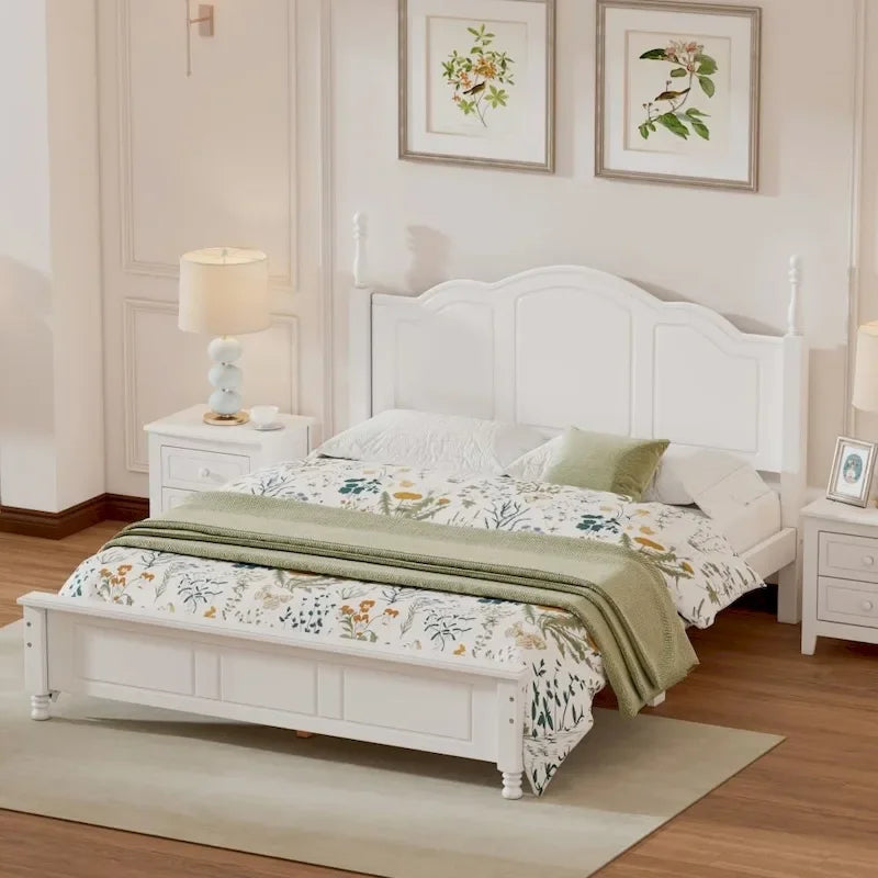 Queen Size Wood Platform Bed Frame, Retro Style Platform Bed