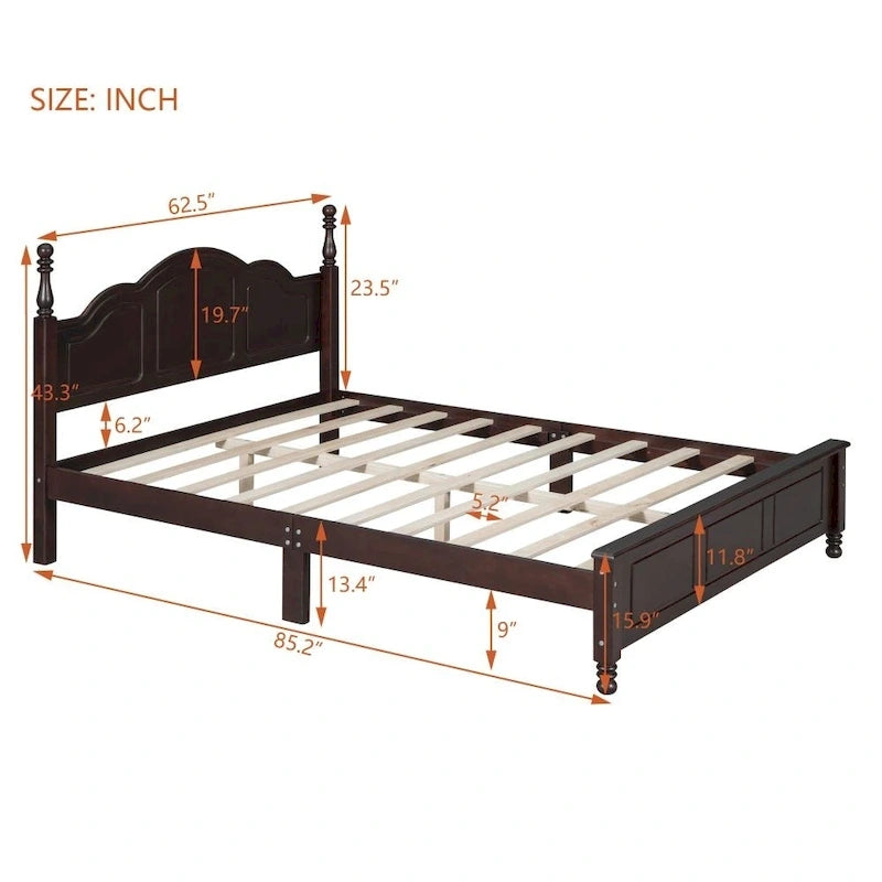 Cadre de lit plateforme queen size en bois, lit plateforme de style rétro