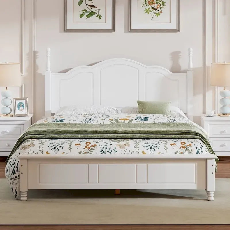 Cadre de lit plateforme queen size en bois, lit plateforme de style rétro