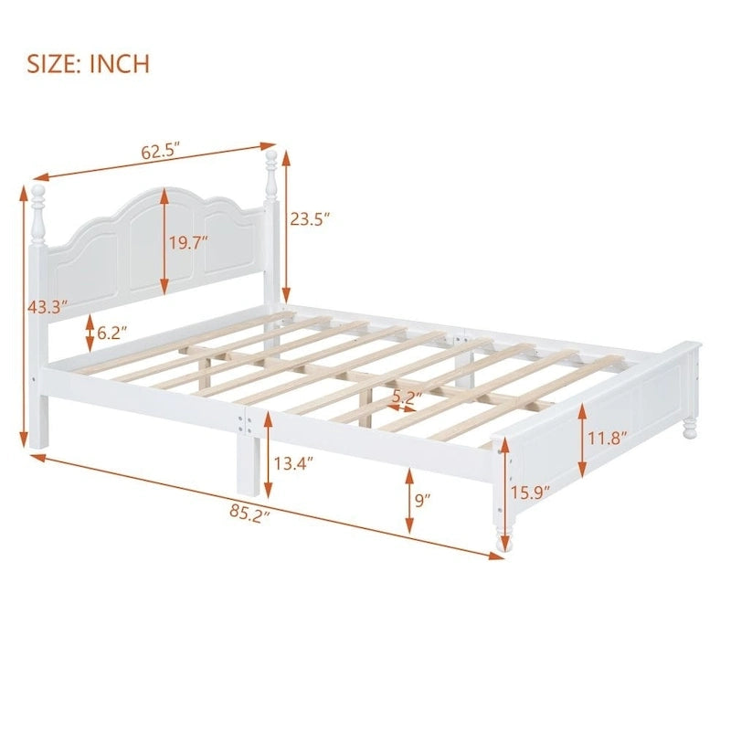 Cadre de lit plateforme queen size en bois, lit plateforme de style rétro