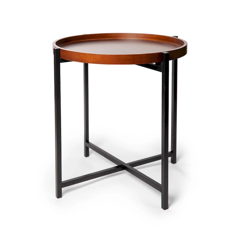 Runder Beistelltisch im Mid-Century-Stil mit abnehmbarem Holztablett