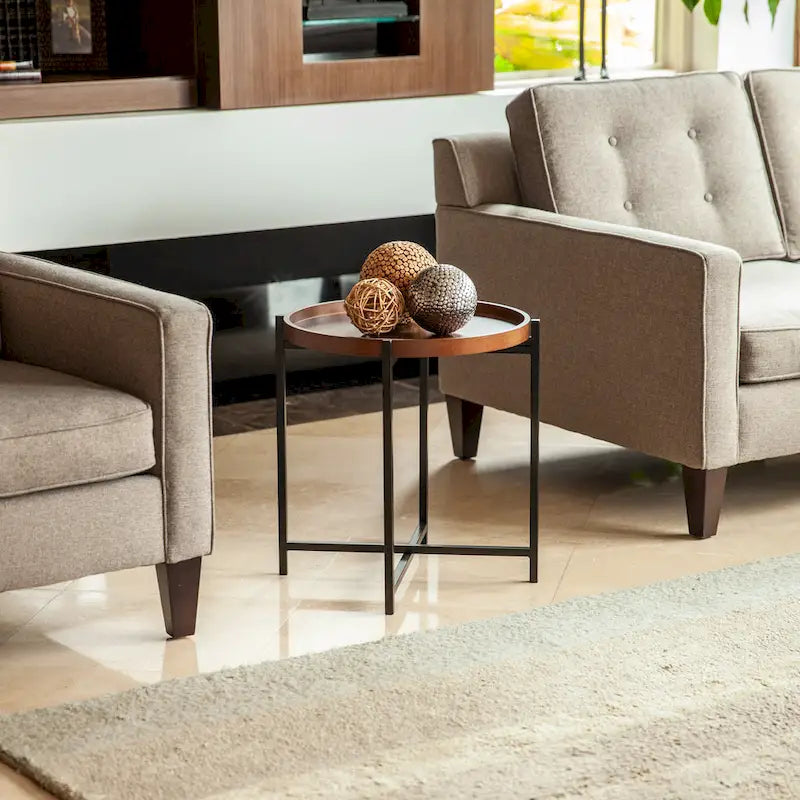 Runder Beistelltisch im Mid-Century-Stil mit abnehmbarem Holztablett