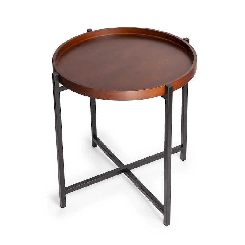 Runder Beistelltisch im Mid-Century-Stil mit abnehmbarem Holztablett