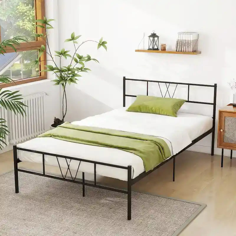 Twin Size Metal Platform Bed Frame with Headboard Footboard, Heavy Duty Steel Slat Support, Easy Assembly Mattress Foundation