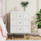 3-Drawer Nightstand Bedside Table,Bedroom Tall Night Stands with White and Gold finish Sofa End Table with Storage