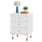 3-Drawer Nightstand Bedside Table, Bedroom Tall Night Stands with White and Gold finish Sofa End Table with Storage