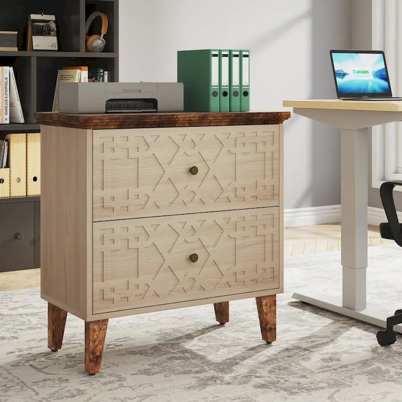 2 Drawer Lateral File Cabinet, Office Filing Cabinet for A4 / Letter Size/Legal Size Files