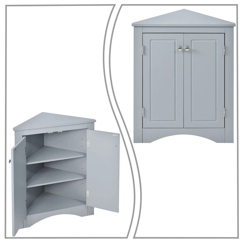 Modern Stylish Triangle Corner Storage Cabinet with Two Adjustable Internal Shelves
