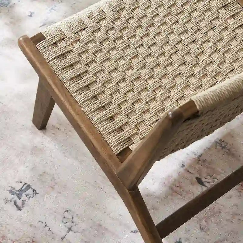 Poltrona lounge d'accento in legno e corda intrecciata