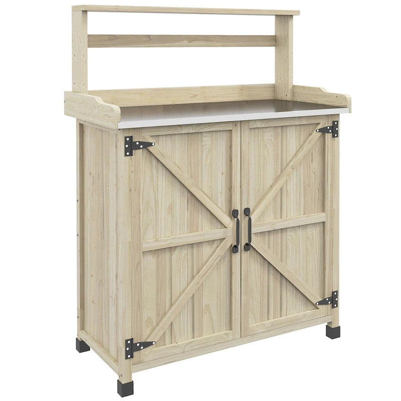 Potting Bench, Garden Work Bench with Galvanized Plated Tabletop