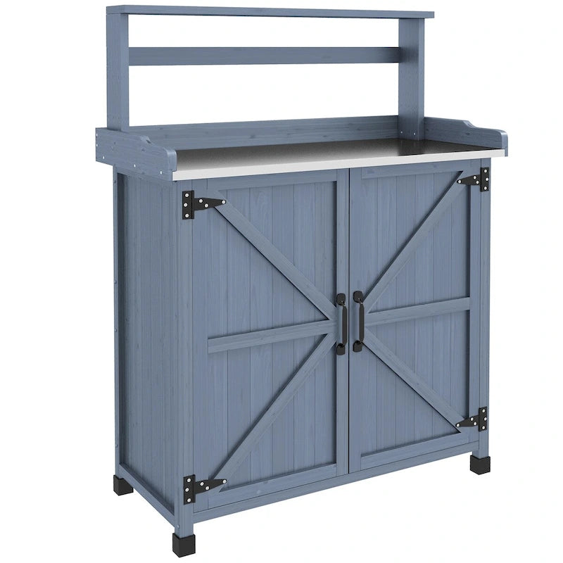 Potting Bench, Garden Work Bench with Galvanized Plated Tabletop
