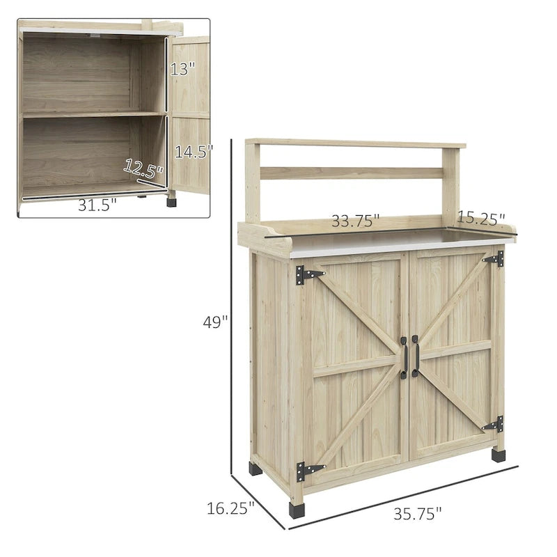 Potting Bench, Garden Work Bench with Galvanized Plated Tabletop