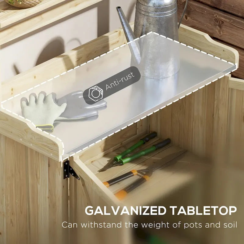 Potting Bench, Garden Work Bench with Galvanized Plated Tabletop