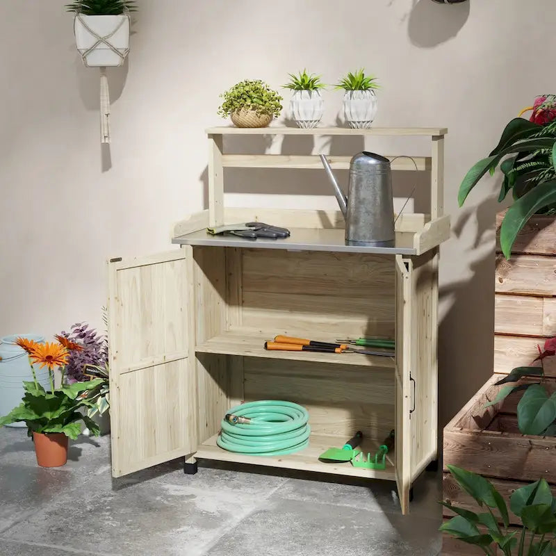Potting Bench, Garden Work Bench with Galvanized Plated Tabletop