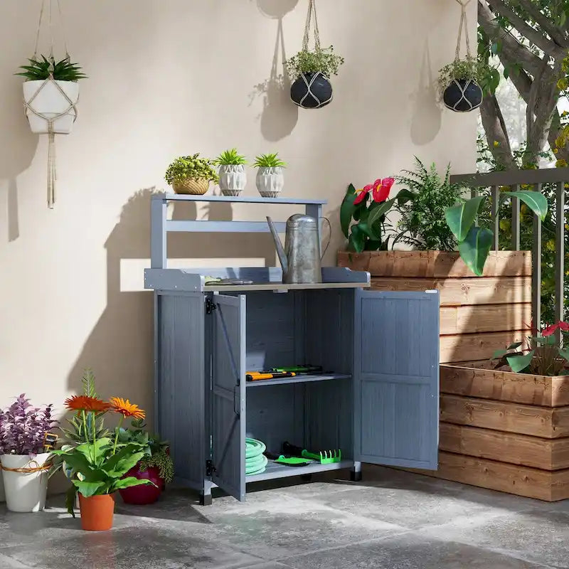 Potting Bench, Garden Work Bench with Galvanized Plated Tabletop