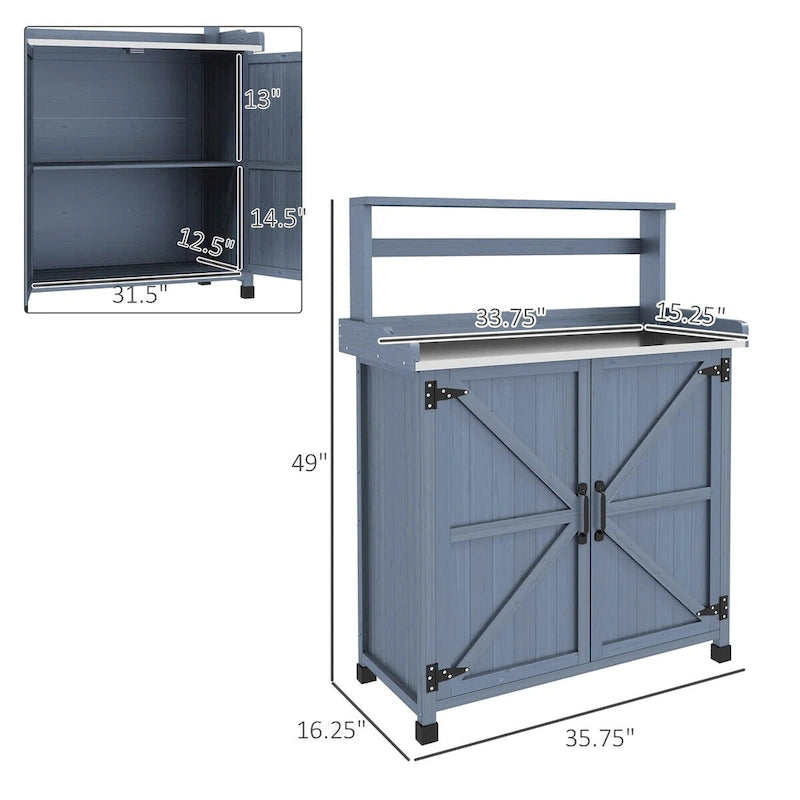 Potting Bench, Garden Work Bench with Galvanized Plated Tabletop