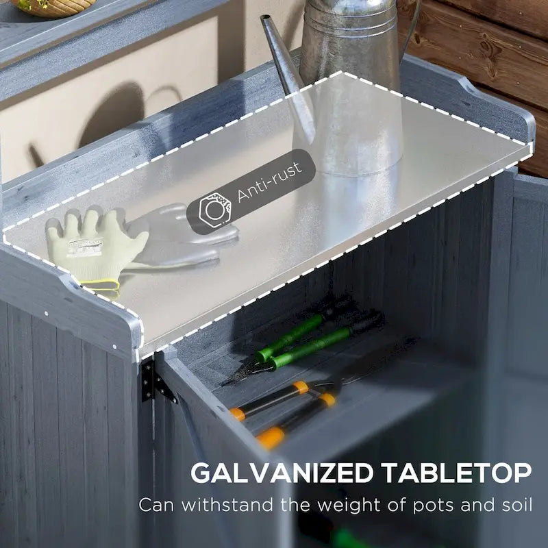 Potting Bench, Garden Work Bench with Galvanized Plated Tabletop