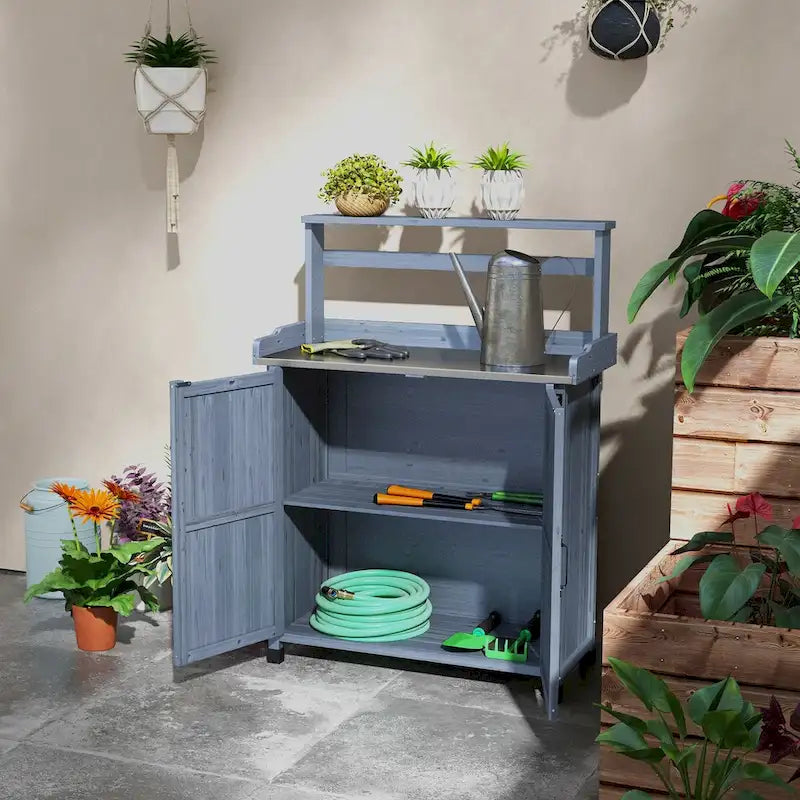 Potting Bench, Garden Work Bench with Galvanized Plated Tabletop