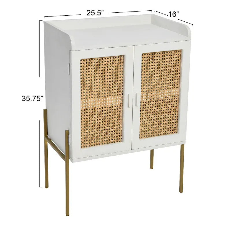 Barschrank aus Massivholz mit Metallbeinen und Türen aus geflochtenem Rohrgeflecht