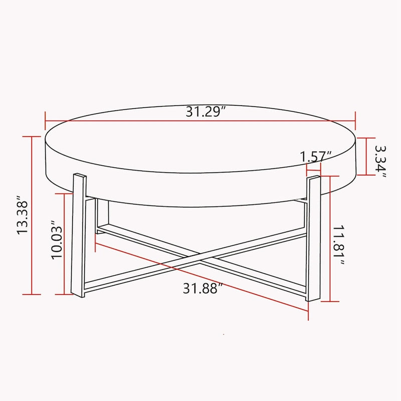 31.29 Splicing Round Coffee Table, Fir Wood Table Top with Gold Cross Legs Base