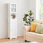 Freestanding Storage Cabinet Kitchen Cupboard with Glass Door, White