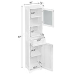Freestanding Storage Cabinet Kitchen Cupboard with Glass Door, White